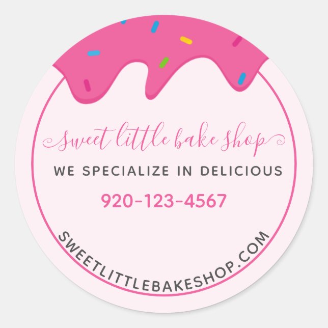 Bäckerei Icing Zuckerguss Tropfen Sprinkles Pink C Runder Aufkleber (Vorderseite)