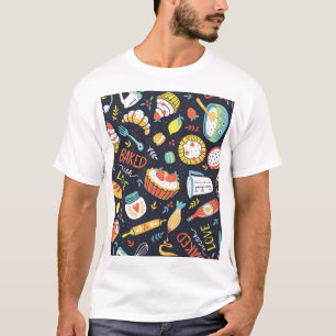 Bäckerei im Retro-Stil, Dots, Blumenelemente. T-Shirt