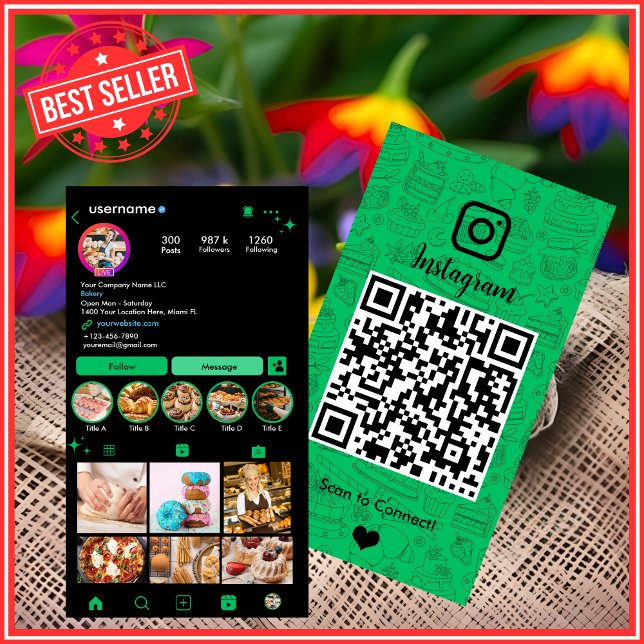 Bäckerei Instagram Koch Grüner Konditor QR Visitenkarte (Von Creator hochgeladen)