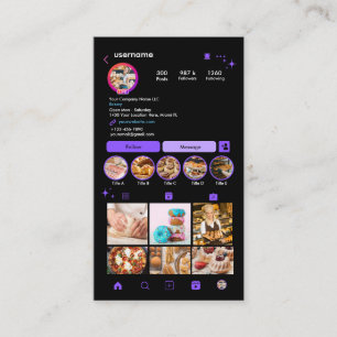 Bäckerei Instagram Koch Lila Gebäck Catering QR Visitenkarte