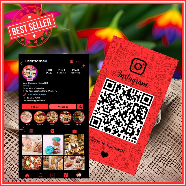 Bäckerei Instagram Koch Roter Konditor QR Visitenkarte (Von Creator hochgeladen)