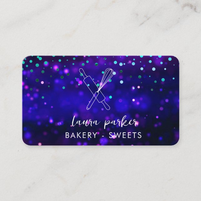 Bäckerei Koch mit Whisk Rolling Button Lila Blue Visitenkarte (Vorderseite)