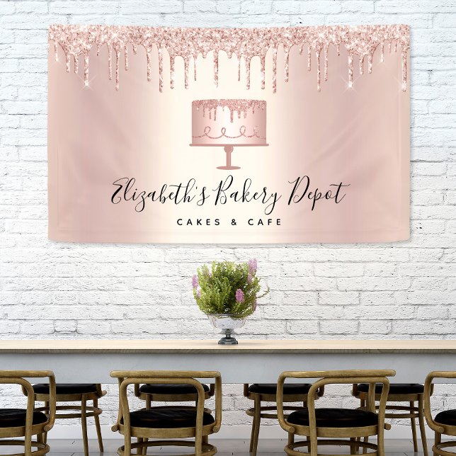 Bäckerei Koch Rose Gold Glitzer Tropfen Script Banner (Von Creator hochgeladen)