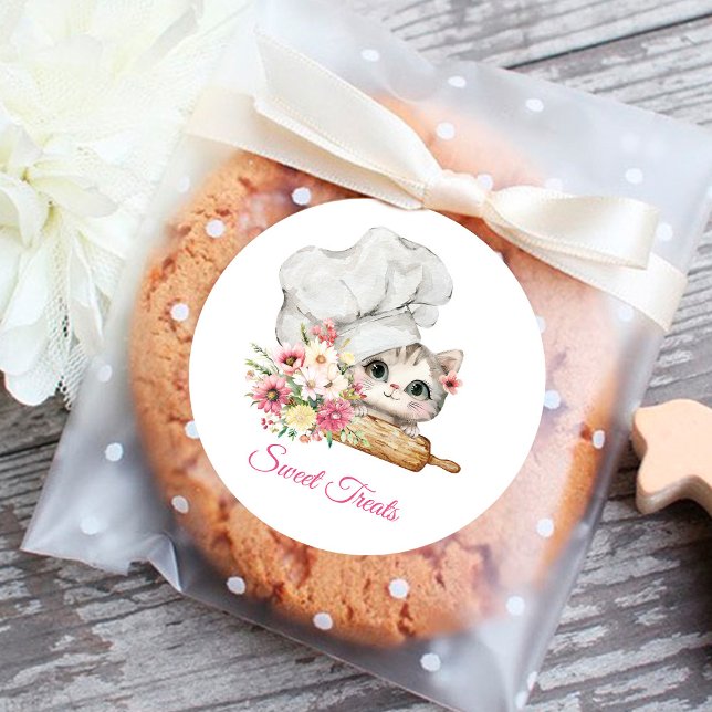 Bäckerei Kochmütze Kätzchen Runder Aufkleber (Von Creator hochgeladen)