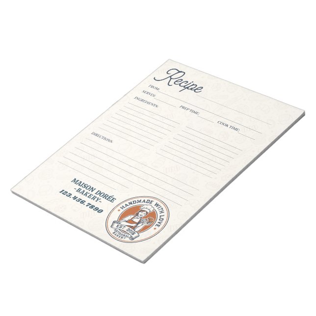 Bäckerei Konditor Backrezept Seite Kochbuch Notizblock (angewinkelt)