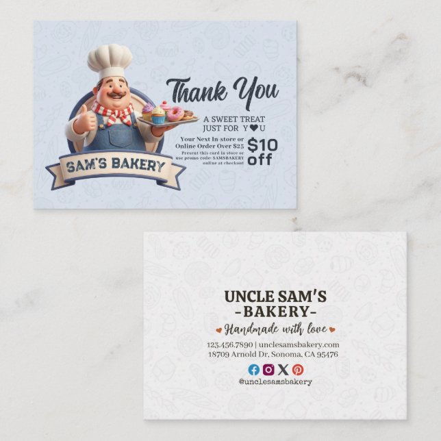Bäckerei Konditor Kuchenbäcker Danke Promo Code Rabattkarte (Vorne/Hinten)