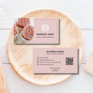 Bäckerei-Konditor-Logo-Foto-QR-Rosa Visitenkarte