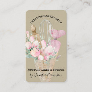 Bäckerei-Konditor Rosa Blumen Boho-Handwerk Visitenkarte