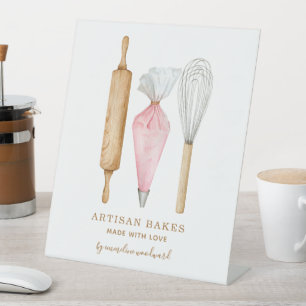 Bäckerei Konditor Wasserfarbe Backutensilien Sockelschild