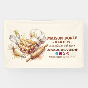 Bäckerei-Konditor-Wasserfarbe-Gold-Backen-Catering Banner