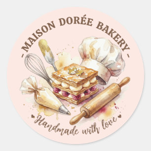 Bäckerei-Konditor-Wasserfarbe-Gold-Backen-Catering Runder Aufkleber
