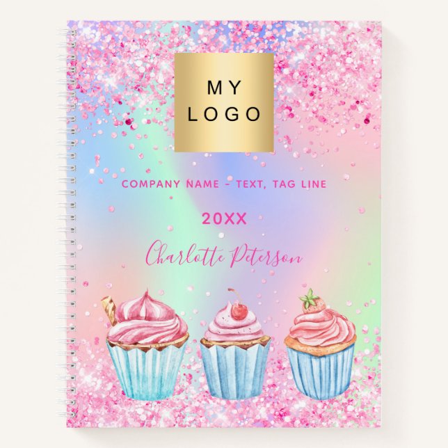 Bäckerei Konditorei Glitzer cupcakes Name Notizbuch (Vorderseite)