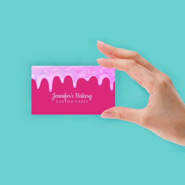 Bäckerei Konditorei Koch Abstrakt Rosa Creme Tropf Visitenkarte (Bakery Pastry Chef Abstract Pink Cream Dripping Business Card)