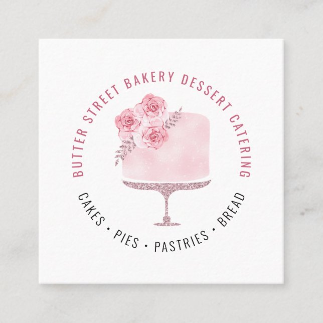 Bäckerei Konditorei Koch Aquarell Blumenkuchen Sq Quadratische Visitenkarte (Vorderseite)