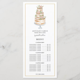 Bäckerei Konditorei Koch Aquarell Rosa Blumenkuche Menükarte