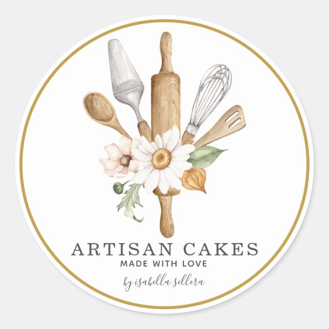 Bäckerei Konditorei Koch Aquarellfarben Backhilfsm Runder Aufkleber (Vorderseite)