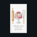 Bäckerei Konditorei Koch Aquarellfarben Backhilfsm Visitenkarte<br><div class="desc">Diese skurrile,  niedliche Aquarellkuchen Backbacken Koch Visitenkarte bietet Backwerkzeuge; rollendes Button,  Whisk und ein herrlicher rosa und weiße Kuchen in der Mitte. Einfache Werkzeuge des Handels! Ihr Name Unterschrift in Skripttypografie und der Name Ihres Unternehmens,  mit dem Slogline: gemacht mit Liebe.</div>