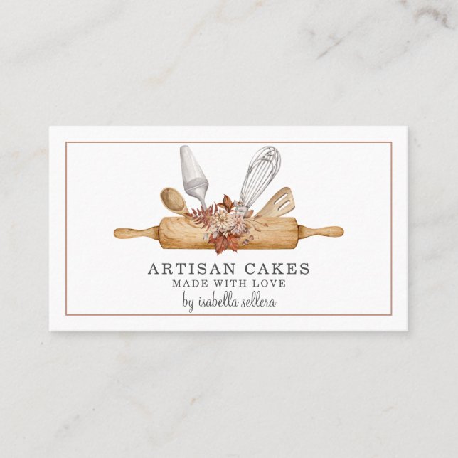 Bäckerei Konditorei Koch Aquarellfarben Backhilfsm Visitenkarte (Vorderseite)