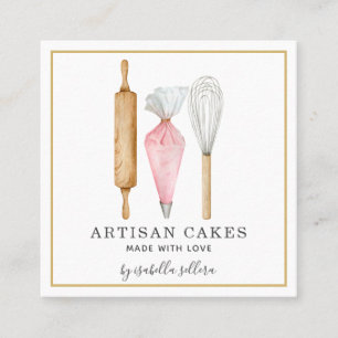 Bäckerei Konditorei Koch Aquarellgebäck Busi Quadratische Visitenkarte