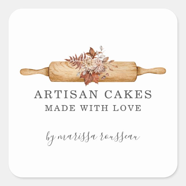 Bäckerei Konditorei Koch Aquarellwalzenwalzwerk Bu Quadratischer Aufkleber (Vorderseite)