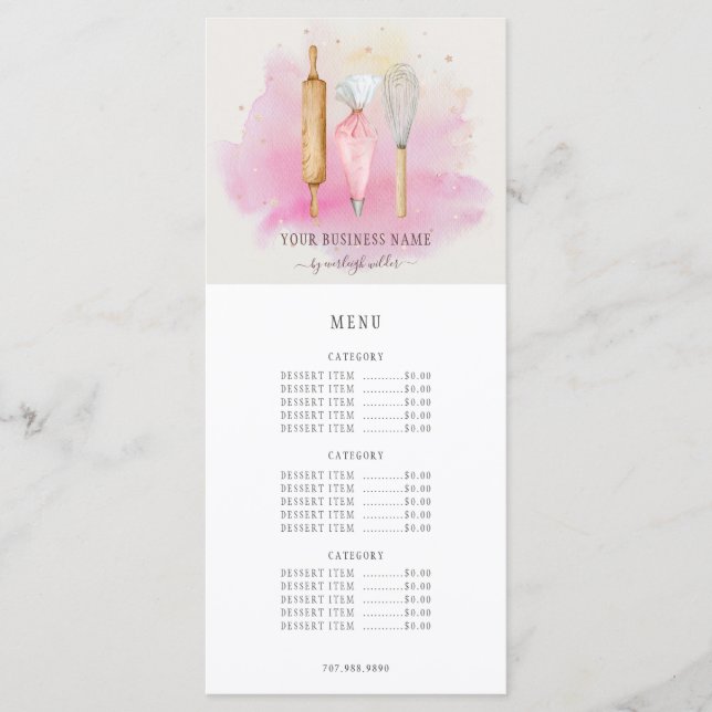 Bäckerei Konditorei Koch Bäcker Utensitis Rosa Pre Menükarte (Vorderseite)