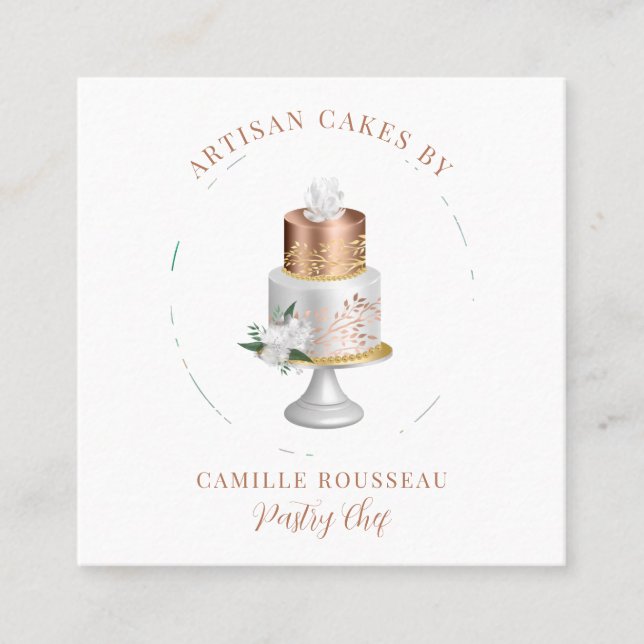 Bäckerei Konditorei Koch Bäckerei Rose Goldkuchen Quadratische Visitenkarte (Vorderseite)