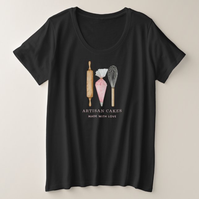 Bäckerei Konditorei Koch Backutensid Schwarz Große Größe T-Shirt (Design vorne)
