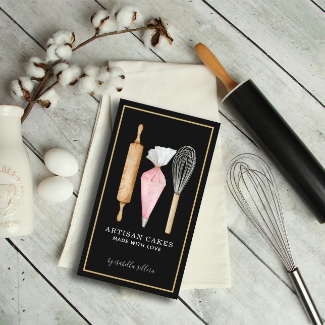 Bäckerei Konditorei Koch Backutensid Schwarz Visitenkarte (Von Creator hochgeladen)