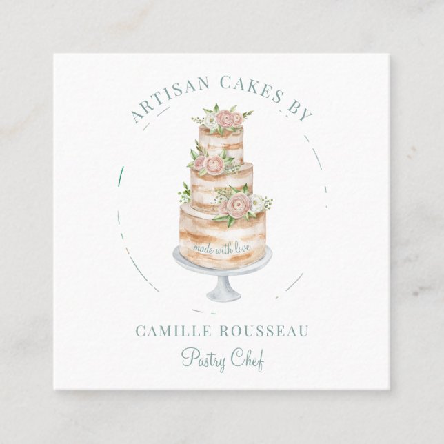 Bäckerei Konditorei Koch Baker Eleganter Kuchen Quadratische Visitenkarte (Vorderseite)