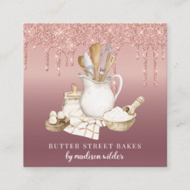 Bäckerei Konditorei Koch Glitzer Tropfen Rose Gold Quadratische Visitenkarte