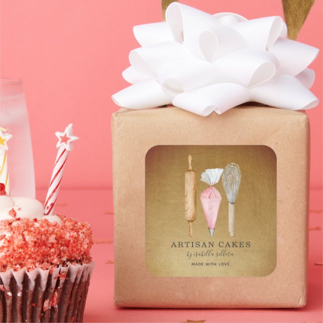 Bäckerei Konditorei Koch Gold Produktsiegel Quadratischer Aufkleber (Party)