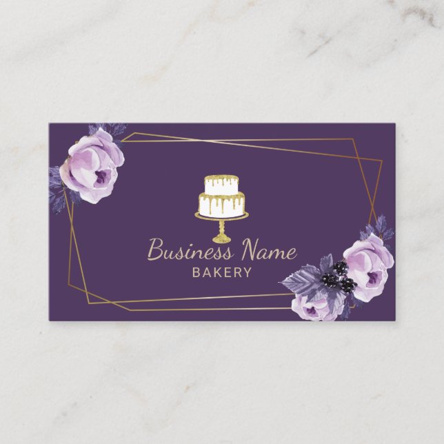 Bäckerei Konditorei Koch Gold Süßkuchen Lila Blume Visitenkarte (Vorderseite)