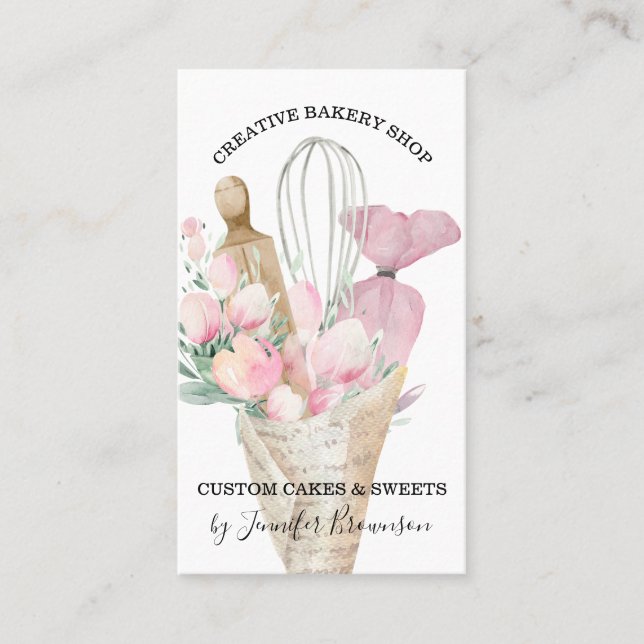 Bäckerei Konditorei Koch Rosa Blume Boho Visitenkarte (Vorderseite)