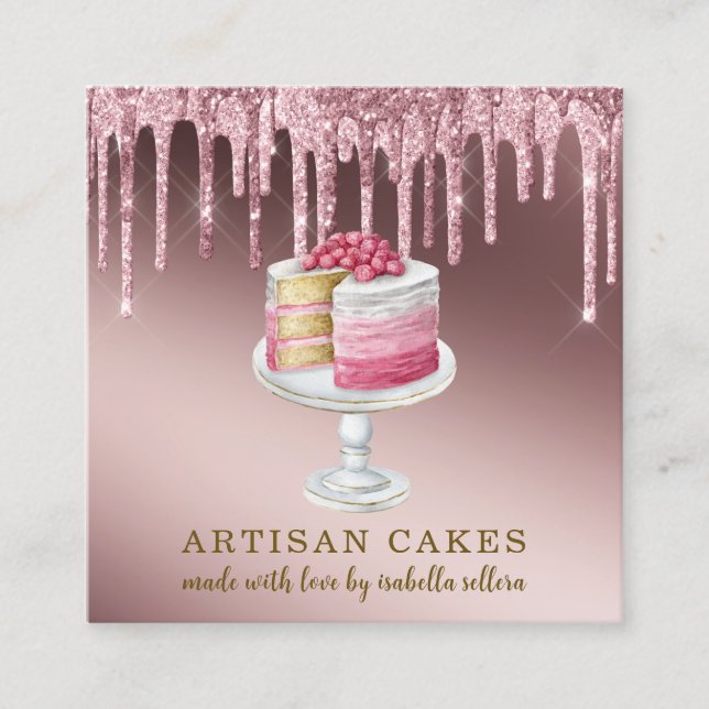 Bäckerei Konditorei Koch Rose Gold Glitzer Tropfen Quadratische Visitenkarte (Vorderseite)