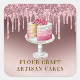 Bäckerei Konditorei Koch Rose Gold Glitzer Tropfen Quadratischer Aufkleber