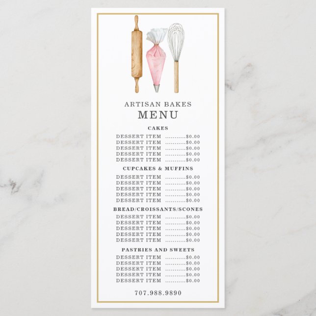 Bäckerei Konditorei Koch Wasserfarben Backutensil  Menükarte (Vorderseite)