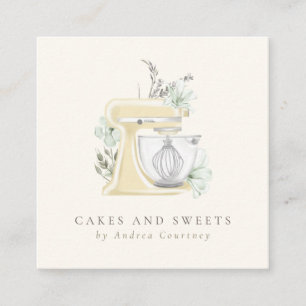 Bäckerei Konditorei Koch Wasserfarben Mixer Blumen Quadratische Visitenkarte