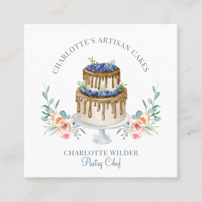 Bäckerei Konditorei Koch Wasserfarbener Kuchen Quadratische Visitenkarte (Vorderseite)