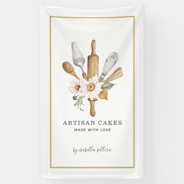 Bäckerei Konditorei Koch Wasserfarbwerkzeuge Busin Banner (Vertikal)