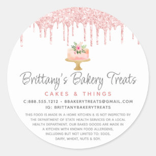 Bäckerei Kuchen Blush Pink Glitter Tropfen Dessert Runder Aufkleber