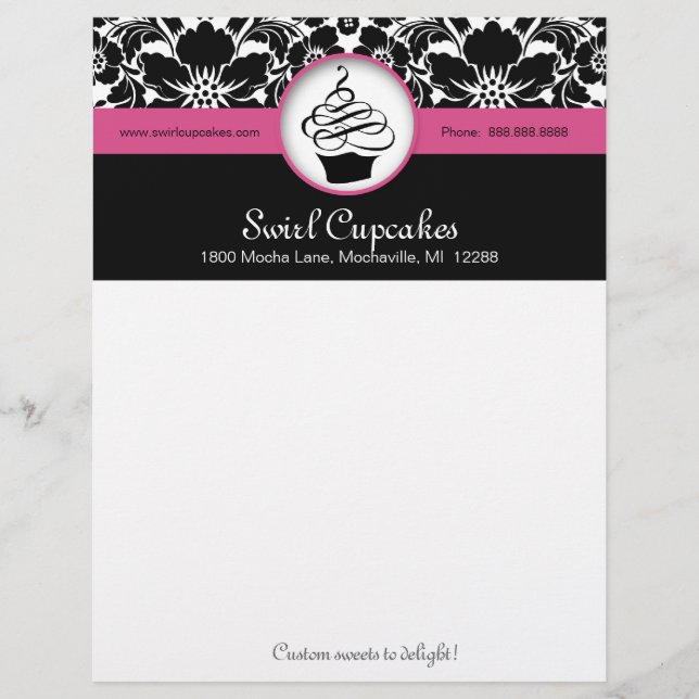 Bäckerei-Kuchen-Briefkopf-Rosa-Blumendamast Briefbogen (Vorderseite)