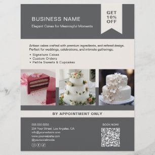 Bäckerei Kuchen Individuelle Foto QR Grau Flyer