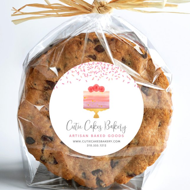 Bäckerei Kuchen Pink Ombre Sprinkles Konditorei Na Runder Aufkleber (Von Creator hochgeladen)