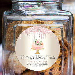 Bäckerei Kuchen Rosa Glitzer Tropfen Dessert Gold Runder Aufkleber