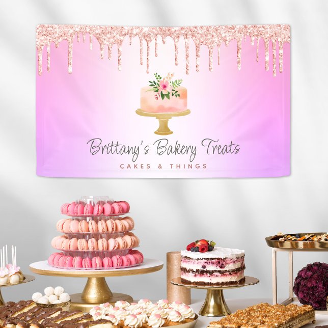Bäckerei Kuchen Rosa Glitzer Tropfen Rainbow Ombre Banner (Von Creator hochgeladen)