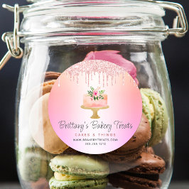 Bäckerei Kuchen Rosa Glitzer Tropfen Rainbow Ombre Runder Aufkleber