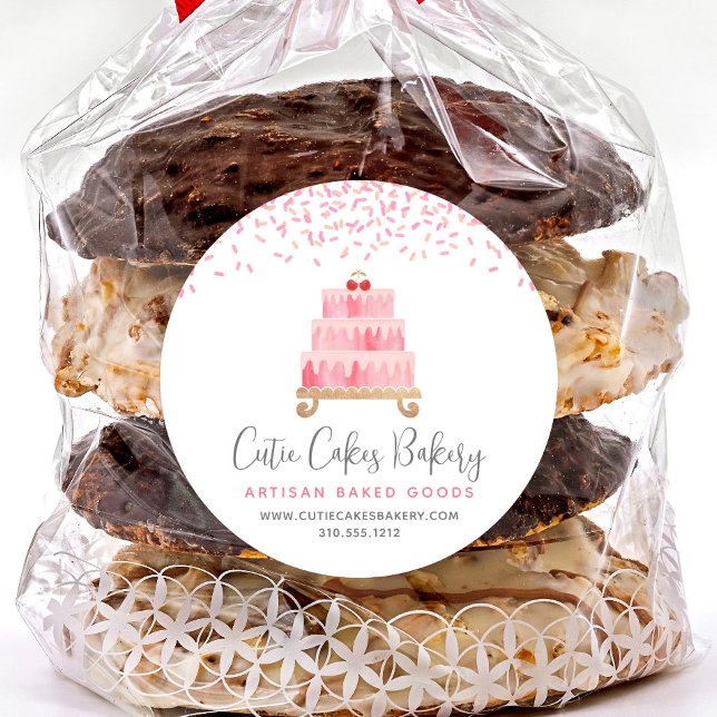 Bäckerei Kuchen Rosa Sprinkles Konditorei Nachtisc Runder Aufkleber (Von Creator hochgeladen)