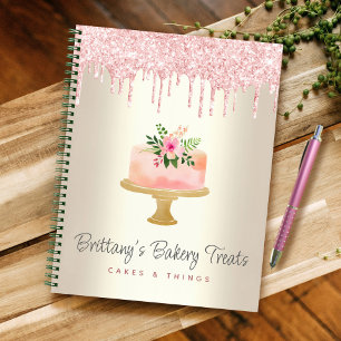 Bäckerei Kuchen Rosafarben Glittertropfen Dessert Notizbuch
