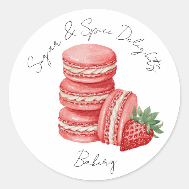 Bäckerei-Logo-Aufkleber, Erdbeermacarons-Etikett Runder Aufkleber (Vorderseite)
