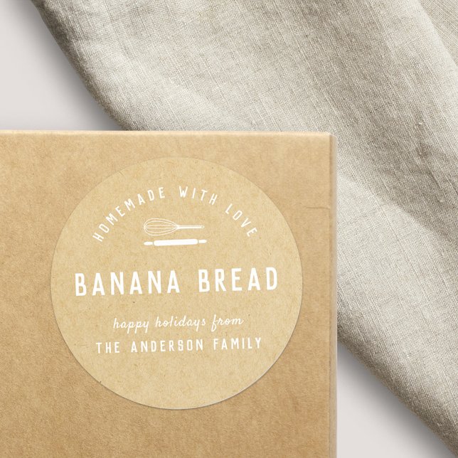 Bäckerei Logo Holiday Baking Geschenk Kraft Runder Aufkleber (Von Creator hochgeladen)